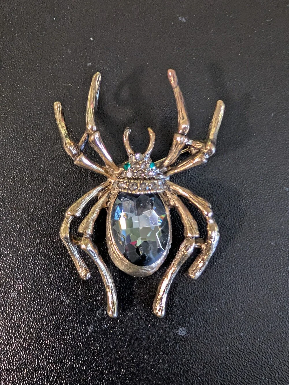 Gold-Tone Spider Brooch with Clear Faceted Crystal
